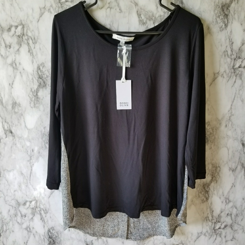 Rose & Olive Black Long Sleeve Tunic with Heather Gray Hem